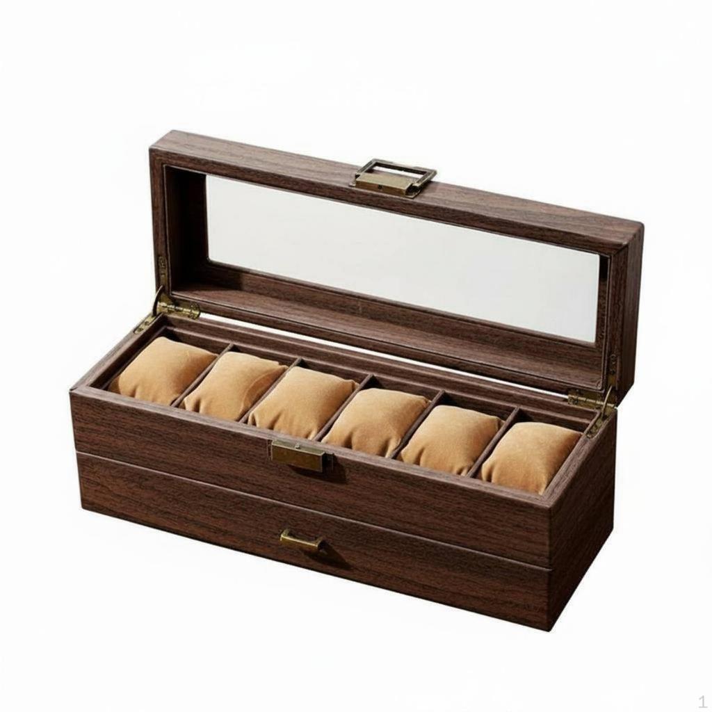 Watch and Jewelry Box Pullout Drawer DoubleLayer Divided Compartments