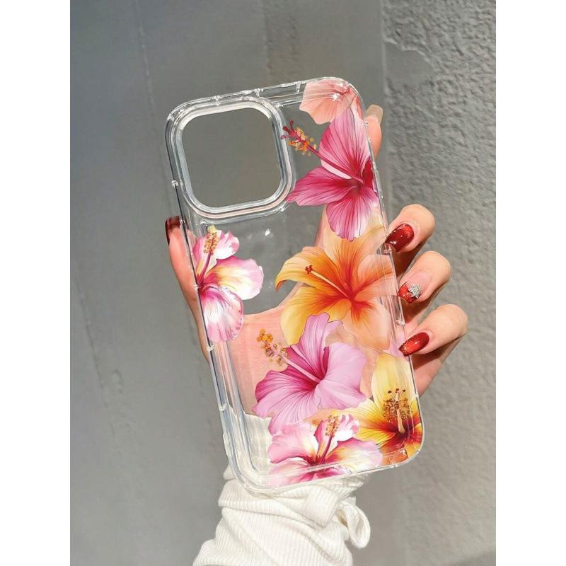 Color Fuso Flower Is Suitable for Apple 16promax Mobile Phone Case 15plus Transparent 14 Advanced 13 Airbag 12 Europe and America