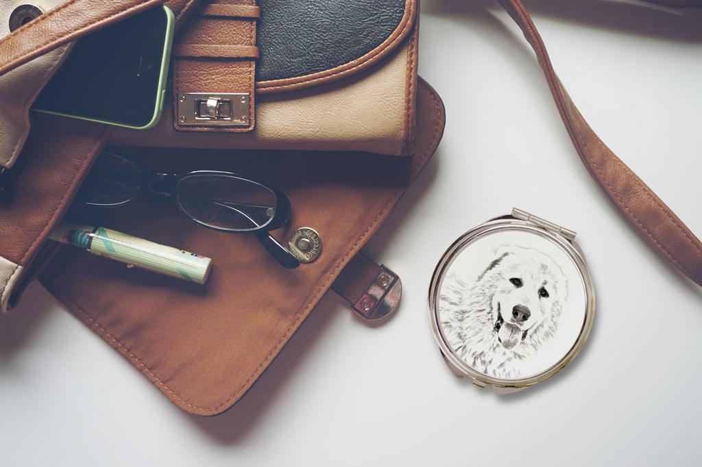 Pyrenean Mastiff, Mastín del Pirineo – Pocket mirror with a dog, personalized mirror for a purse | Art-Dog
