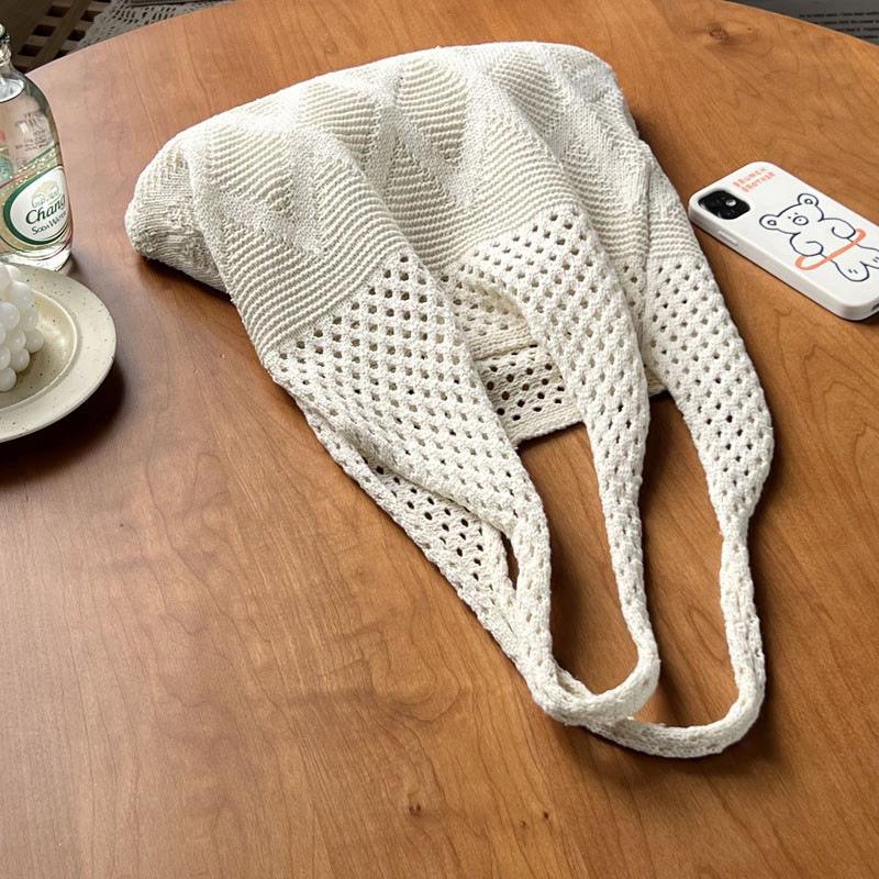 Korean Style Wool Knit Shoulder Bag - Solid Color, Versatile, Literary, and Simple Aesthetic.