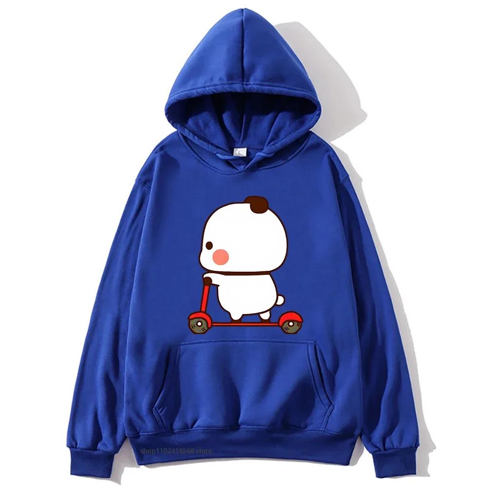 Cute Couple Hoodie Cute Bubu and Dudu Are Playing Scooter Together Sweatshirts Hooded Men's Clothes Women Panda Bear Top
