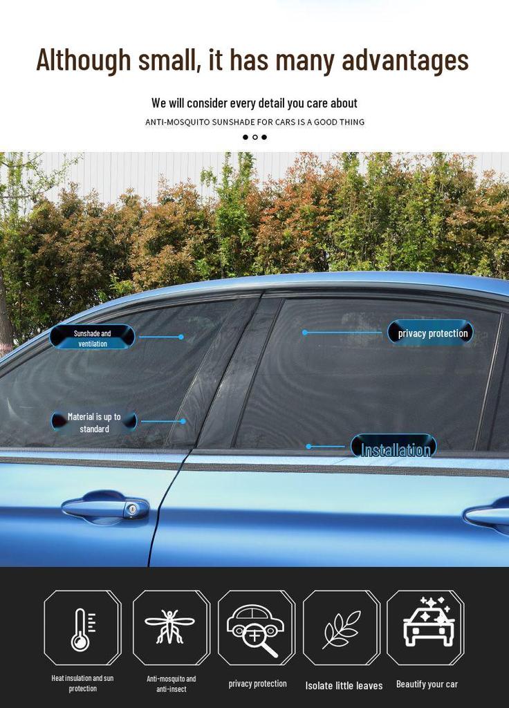 Universal Car Window Sunshade with Anti-Mosquito Screen and Heat Insulation