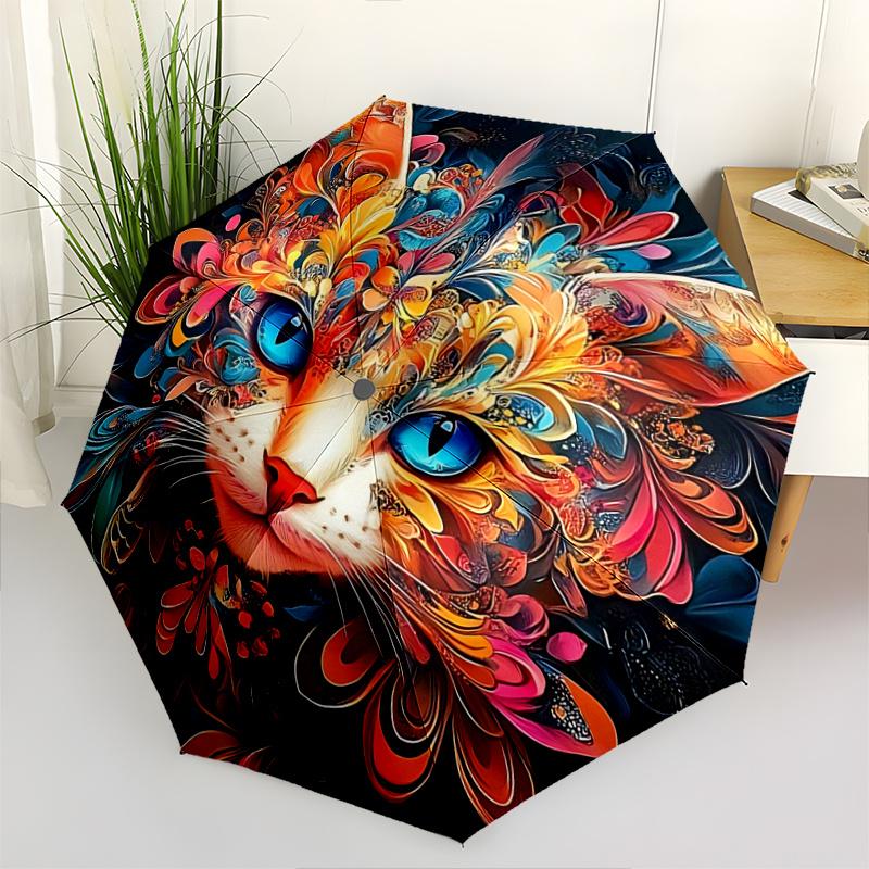 

1pc Colorful Floral Cat Face Umbrella Automatic Opening & Closing, Foldable Design, Outdoor for Fans, Travelers, Daily Use, Gift Idea.C103