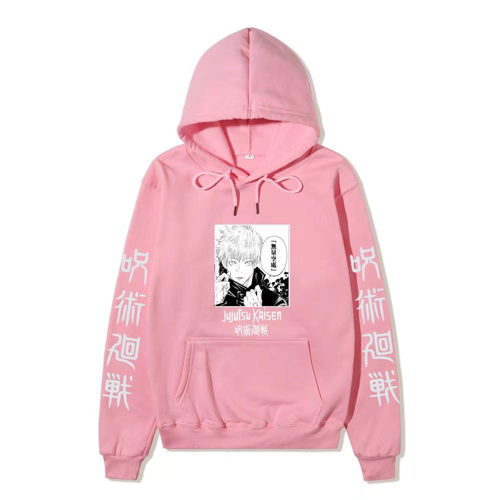 Satoru Gojo Hoodie Unisex Fleece Sweatshirt Dual Sleeve Vertical Japanese Kanji Manga Front Print Anime Pullover
