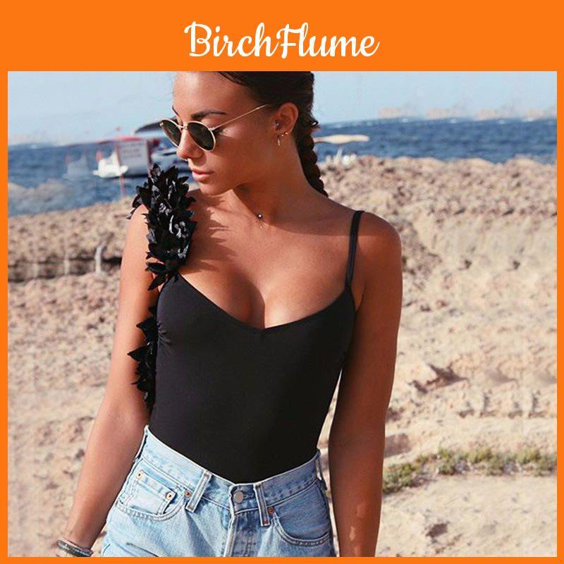 Prémiová kvalita Letní Sexy Dámský V-výstřih Sametové Růžové Lístky Bez Zad Bikini Bodysuit Pro Bezstarostný Styl