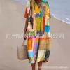 New Loose Casual Comfortable V-neck Digital Printing Pleated Large Version Dress