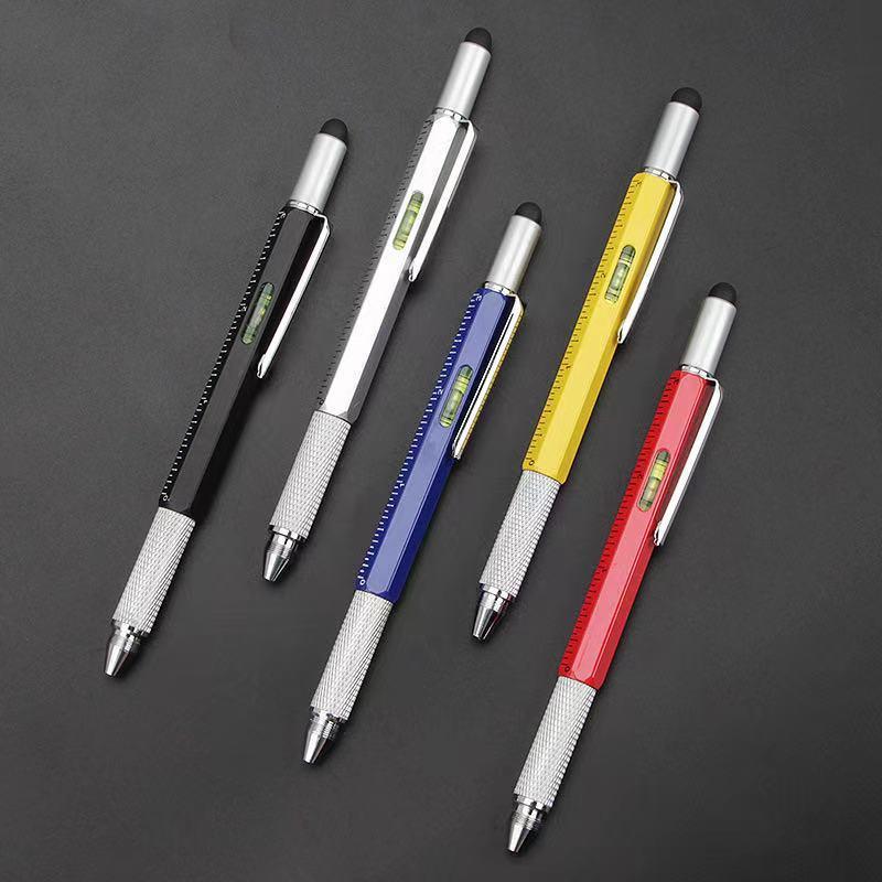 Modern Handheld Tool Measure Technical Ruler Screwdriver Touch Screen Stylus Spirit Level 6 in1 Multifunction Ballpoint Pen