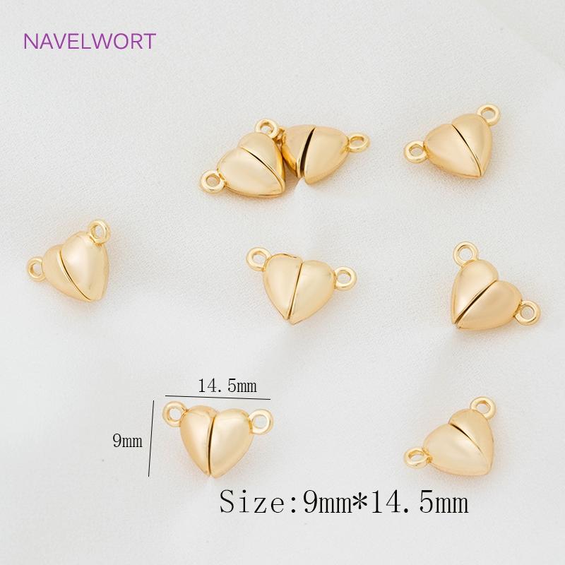 18K Gold Plated Heart Magnet Clasps Charms Brass Metal Magnetic Connector For Bracelet Necklace Making DIY Accessories Wholesale
