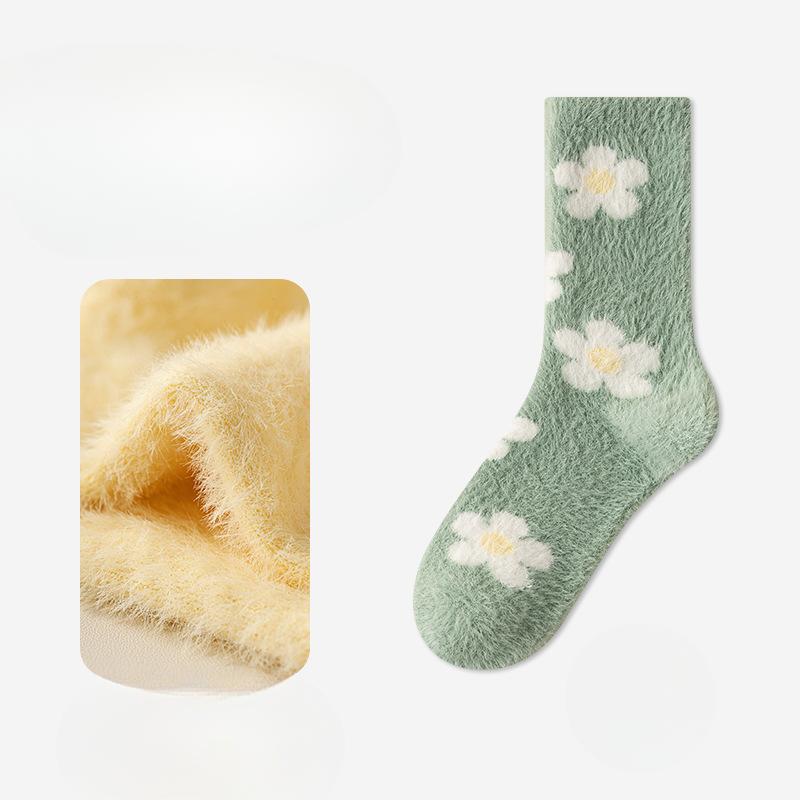 Women's Autumn and Winter Mid-calf Socks, Mink Fleece Thickened Warm Floor Socks, Sleeping Socks, Coral Fleece Socks