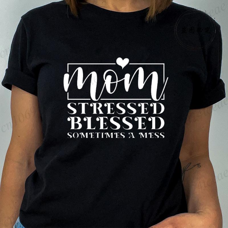 T Shirt for Women Mom Life Print Tshirt Short Sleeve Crew Neck Casual Top Mom Quotes Women Tshirt Blessed Mama Womens Clothing