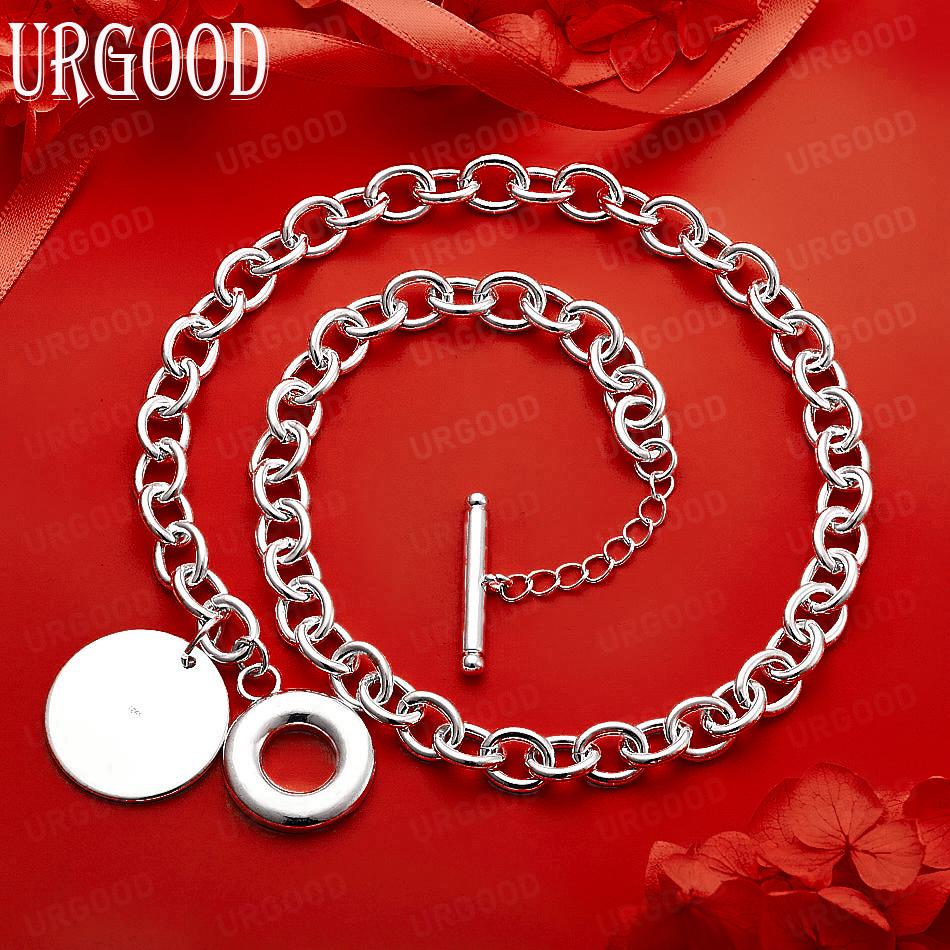 925 Sterling Silver Simple Disc Necklace - Banquet Gift Jewelry 45CM