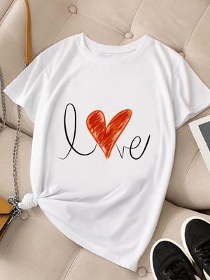 (Asian Size) Letter Love Style Women Fashion Tee Top Clothing T Shirt Woman Print Female Short Sleeve Graphic T-shirts