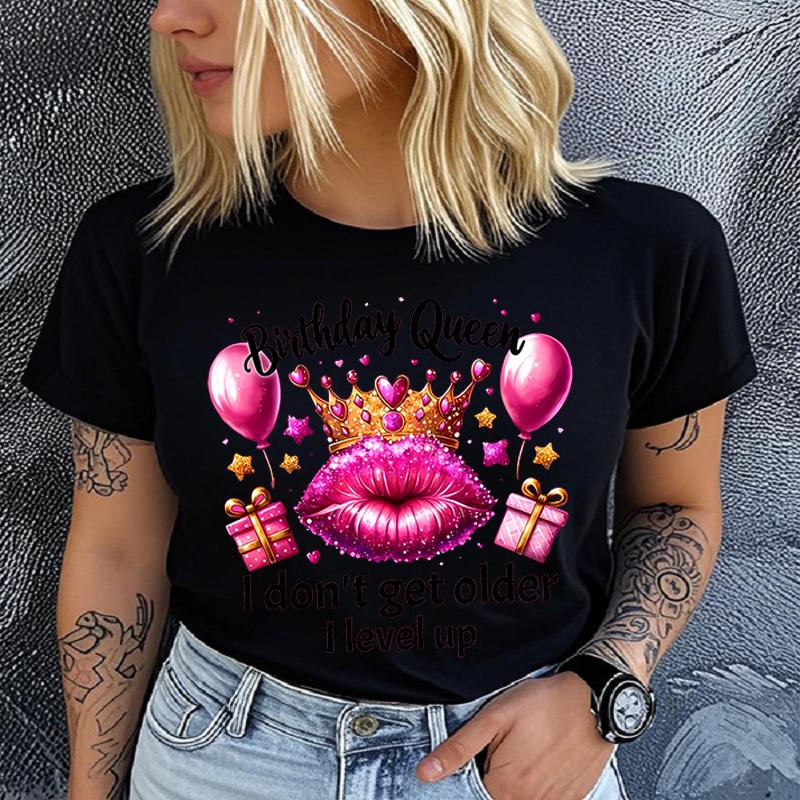 Polyester 100% Graphic Queen Print T-shirt, Short Sleeve Crew Neck Casual Top for Summer & Spring, Women's Clothing Summer