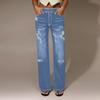 Women's High Waist Straight Loose Lace Stretch Lightweight Fashion Jeans
