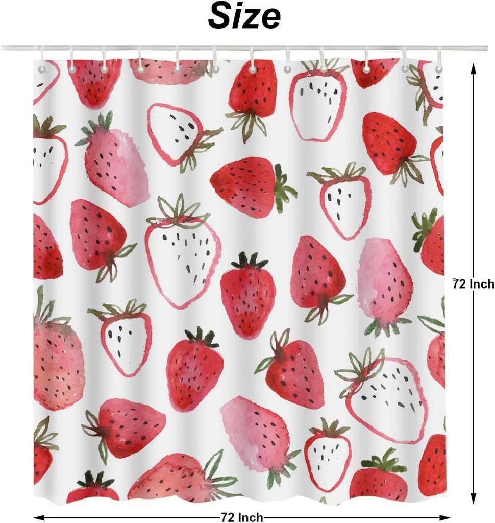 Moslion Red Strawberry Bathroom Curtains Fruit Slice Home Decoration Waterproof Fabric Shower Curtain with Hooks 72x72 Inch