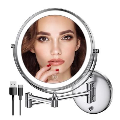 LED Wall-Mounted Double-Sided Magnifying Makeup Mirror with Light, Foldable for Bathroom or Hotel Use