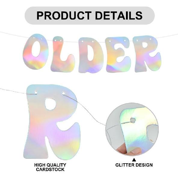 BEISHIDA Iridescent Glitter Older Wiser Hotter Banner - DIY - Birthday Banner Decoration for 40th 50th 60th 70th 80th Women Funny Cute Birthday