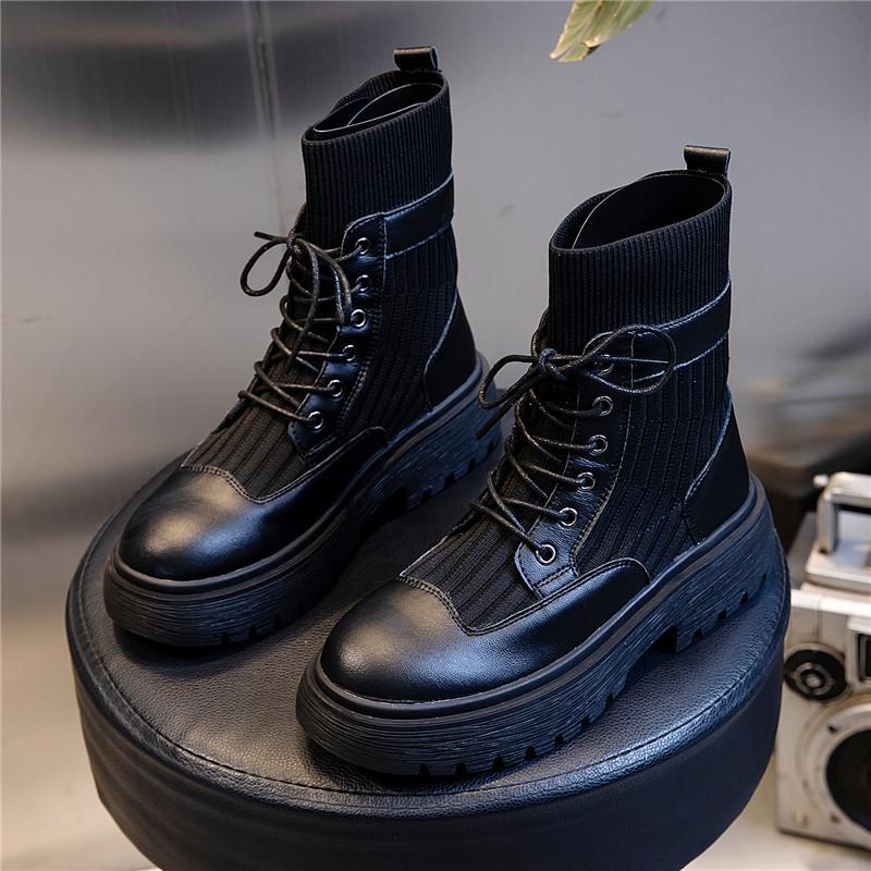 Boots women's new autumn and winter mid-tube leather women's shoes fashion elastic short boots Martin boots women's trend