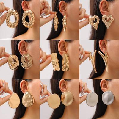 Retro Metal Lava Fold Texture Earrings: Irregular Geometric Design for Women
