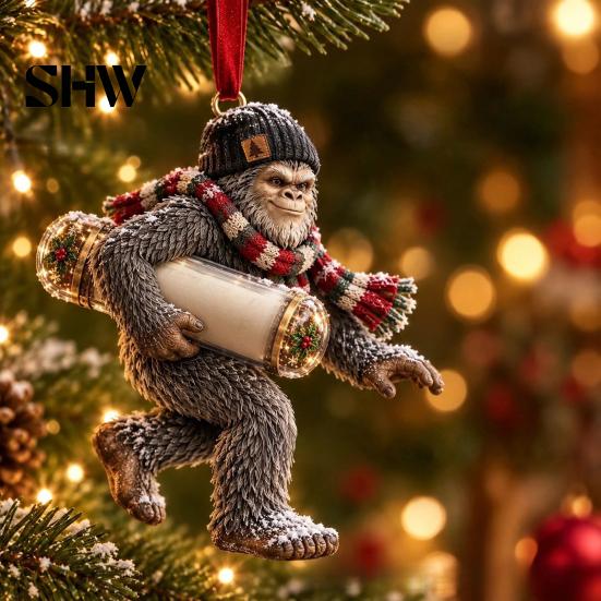 Festive Cash Holder for Holidays Big Foot Money Cash, 2D Acrylic Sasquatch Gift Fun Christmas Family Ornament, Clear Xmas Tree Hanging Decoration