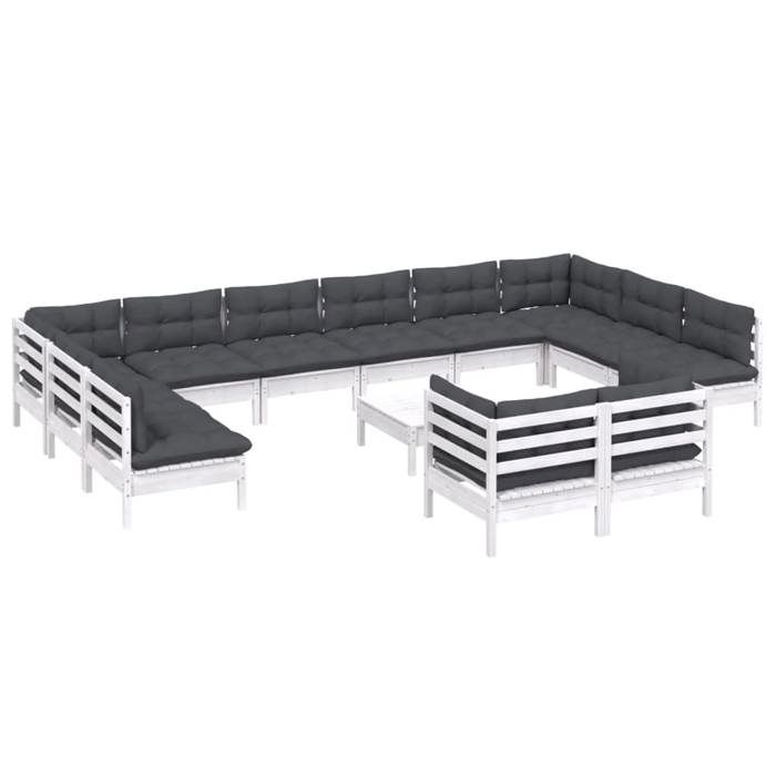 VidaXL Bois de Pin Massif Salon de Jardin 13 pcs avec Coussins Mobilier de Patio Meubles d'Extérieur Mobilier de Jardin 3097278