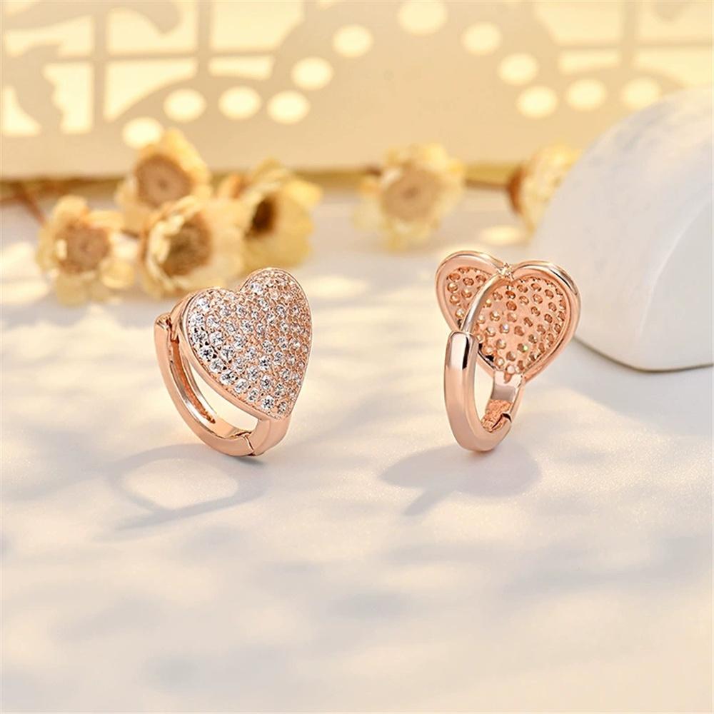 Luxury Female White Zircon Stone Heart Hoop Earrings Vintage Fashion Gold Color Wedding  For Women