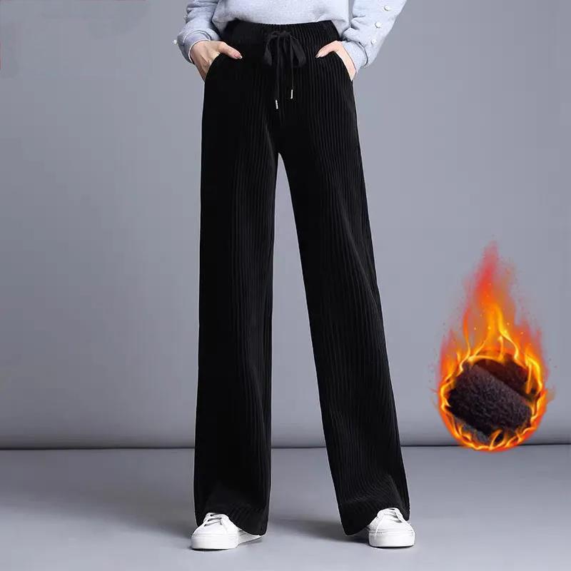 

Зимние вельветовые брюки больших размеров, бархатные толстые теплые широкие брюки, женские вельветовые брюки, драпированные повседневные брюки, тонкие и модные XXL
