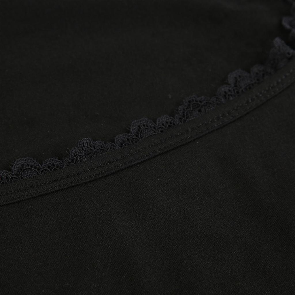 Women's Cotton Long Sleeve Lace Patchwork Navel-Exposed Square Neck T-Shirt