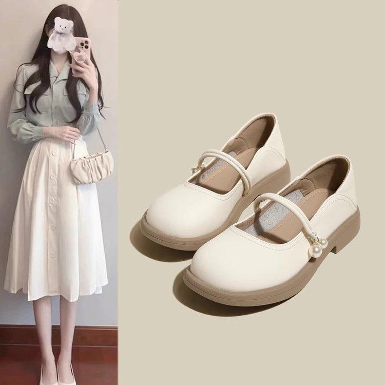 Soft-soled Mary Jane small leather shoes girl 2025 autumn new French evening wind single shoes pearl fairy gentle shoes