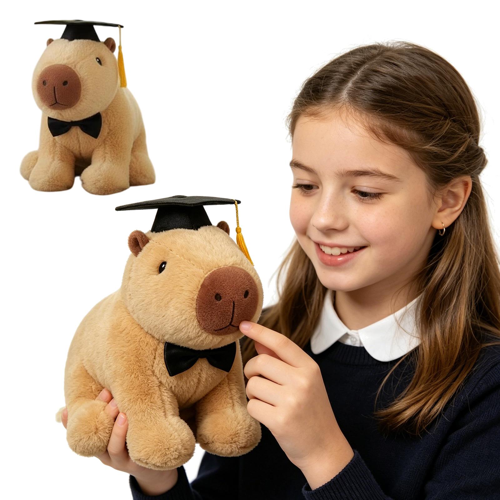 

Plush Capybara Stuffed Animal with Graduation Cap and Bow Tie Soft Toy Graduation Keepsake for High School College Graduate Gift One Size коричневий