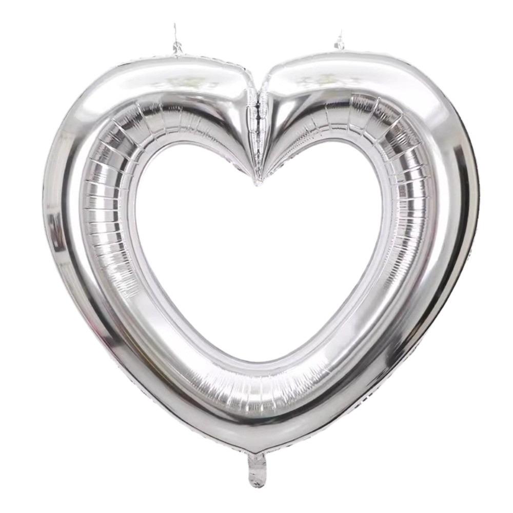 Metallic Hollowed Heart Foil Balloons Inflatable Heart Chain Balloons  Valentine s Day серебряный