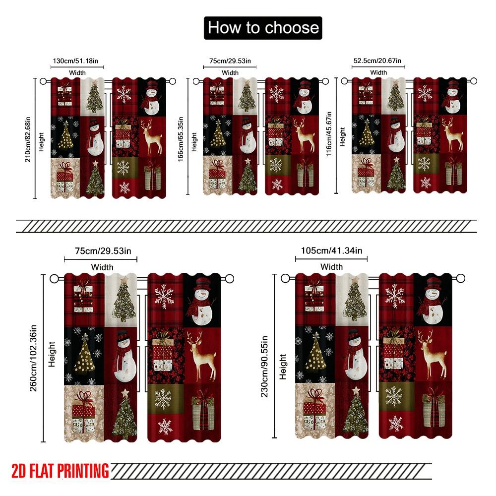 2ks, 2D plošný tisk Závěsy Vánoční patchwork Odolný polyester (bez tyče) Pokojová dekorace Použijte do obývacího pokoje, kanceláře,