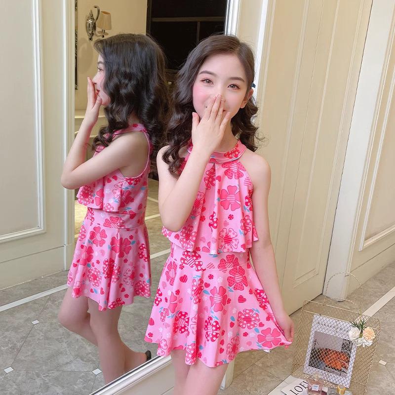 Dziewczęcy strój kąpielowy jednoczęściowy z kreskówkowym wzorem i spódniczką - Dostępny dla małych i średnich dzieci