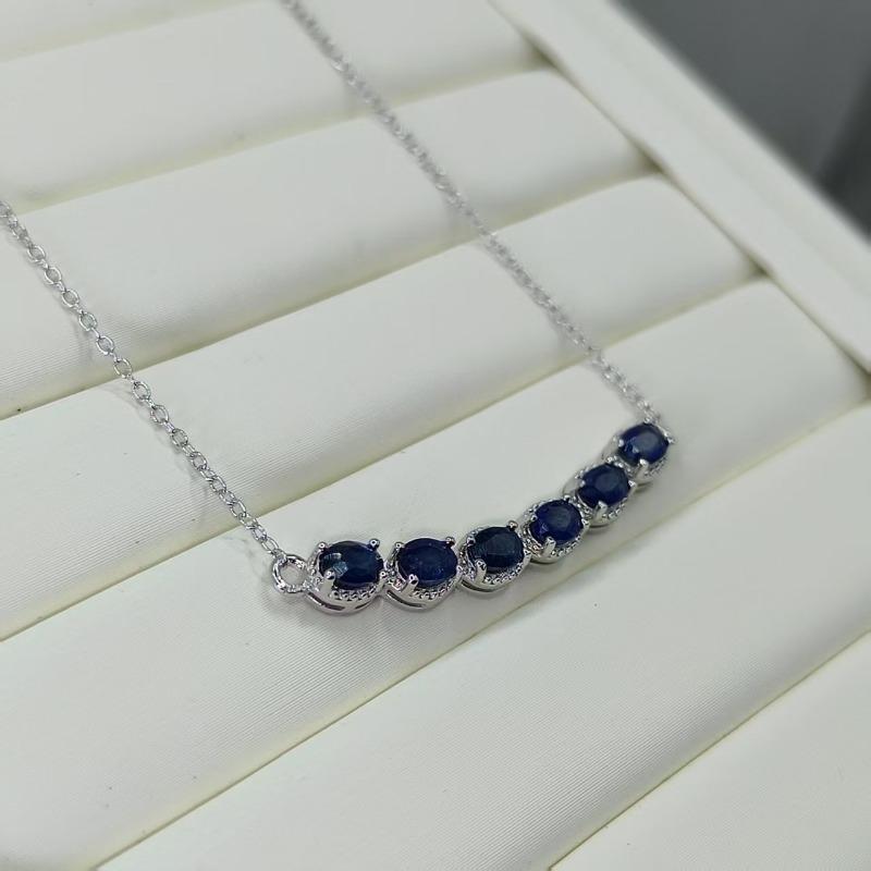 SACE GEMS S925 Sterling Silver Certified 3*4MM Natual Sapphire Pendant Necklaces for Womne Engagement Cocktail Party Fine Jewelry