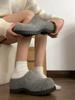 Vintage Thick Sole Women Fleece-lined Mules Slippers Concise Height Increase Dress Shoes Ladies Comfort Cover Toe Slip On Slides