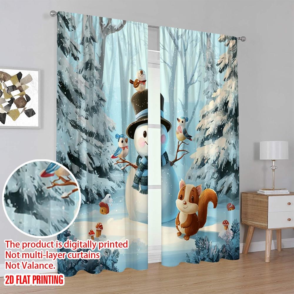 2 Stück, 2D-Flachdruck Vorhänge Rollos Winter Schneemann & Eichhörnchen Polyester Einfache Montage (ohne Stange) Heimdeko für