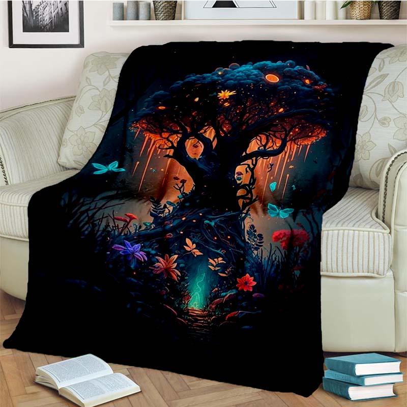 Tree of Life Mystical Celtic Art Print Flannel Blanket Cozy Warm Throw Sofa Bedroom Present Indoor Home Party Lounge Decor
