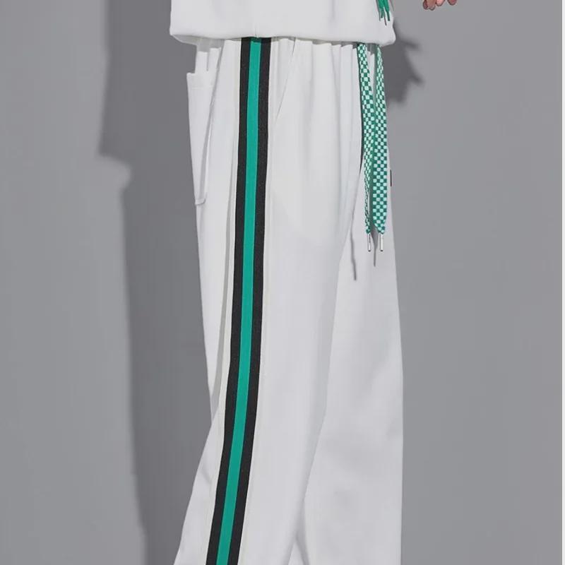 Pantalon rayé tendance d'été pour homme à jambes larges - Coupe ample style décontracté sportif