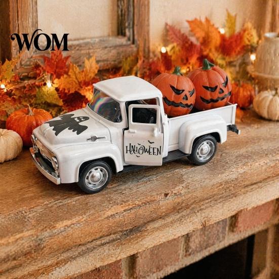Retro Auto Desktop Dekoration Halloween Pick-up Truck Legierung Figur, Hält Kürbis Vintage Statue, Metall Ornament Miniatur Fahrzeug für Feiertage