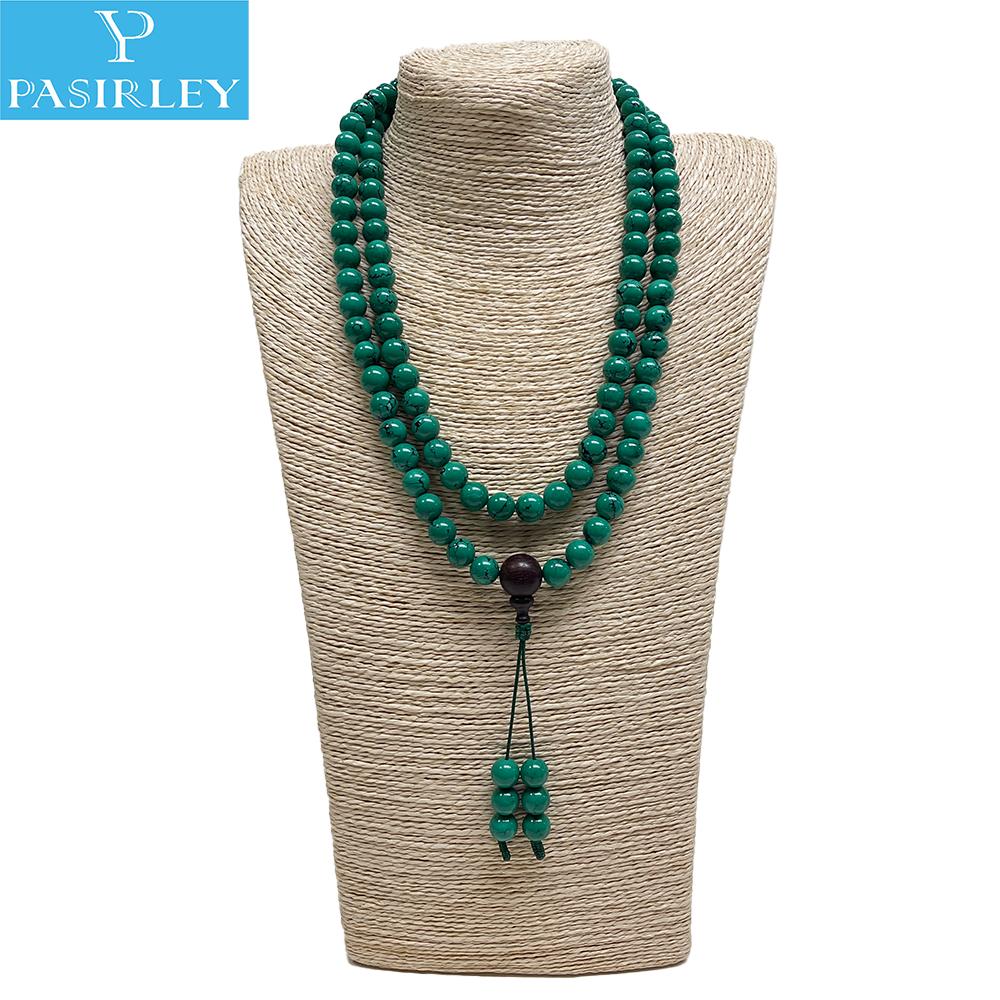 LANGYUE Handcrafted 10mm Synthetic Turquoise Heart-Shaped Buddha Beads 108 Beads Bracelet-Trendy Party Meditation Tassel