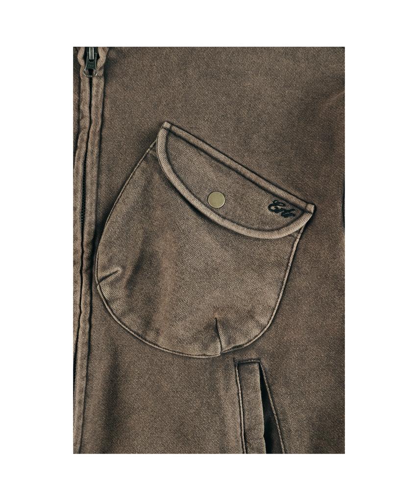 Ertr Chest Pocket Hoodie Zip Up Brown