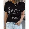 Casual Short Sleeve T-Shirt for Women Geometric Duck Rabbit Graphic Print Round Neck Pullover Spring Summer Collection