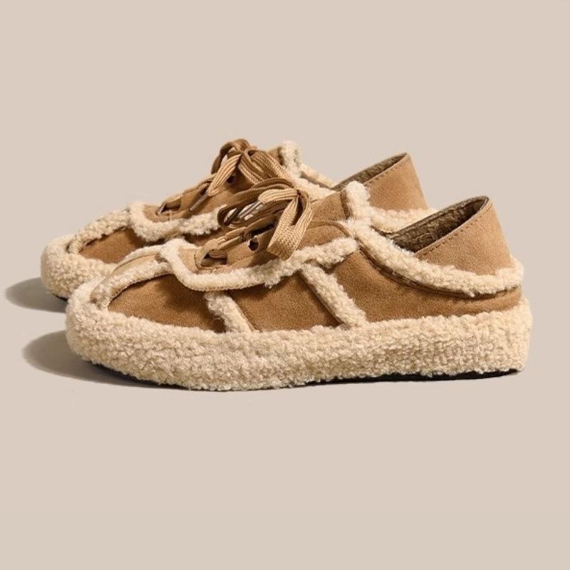 Fleece snow cotton artificial fluffy shoes women's 2025 new autumn and winter lace-up casual shoes versatile slippers Doudou shoes