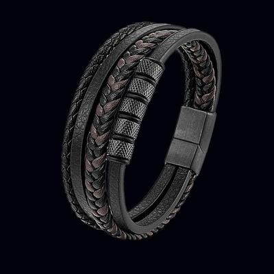 Bracciale da Uomo Vintage in Pelle Intrecciata con Chiusura Magnetica - Gioiello Semplice, Versatile, alla Moda