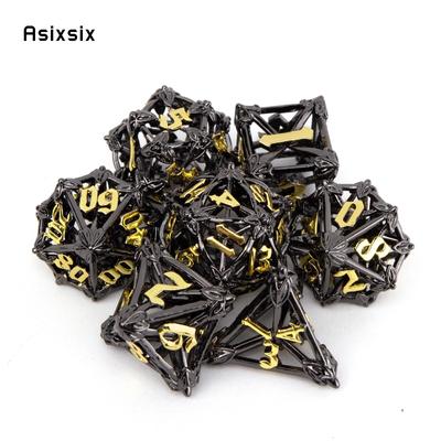7 Pcs Black Golden Leaf Flower Metal Dice Hollow Metal Polyhedral Dice Set Suitable for Role-Playing RPG  Board Game Card Game