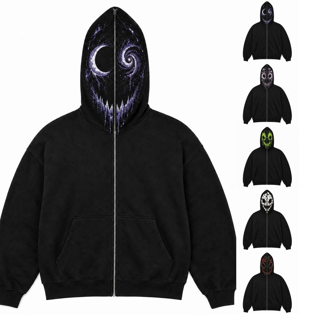 Halloween Cosplay Face Printed Long Sleeve Hoodie Men's and Women's Fashionable Casual Sports Top