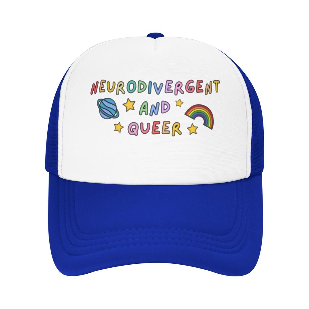 Neurodivergent and Queer Trucker Hat Breathable Mesh Baseball Cap Adjustable Adult Casual Sun Protection