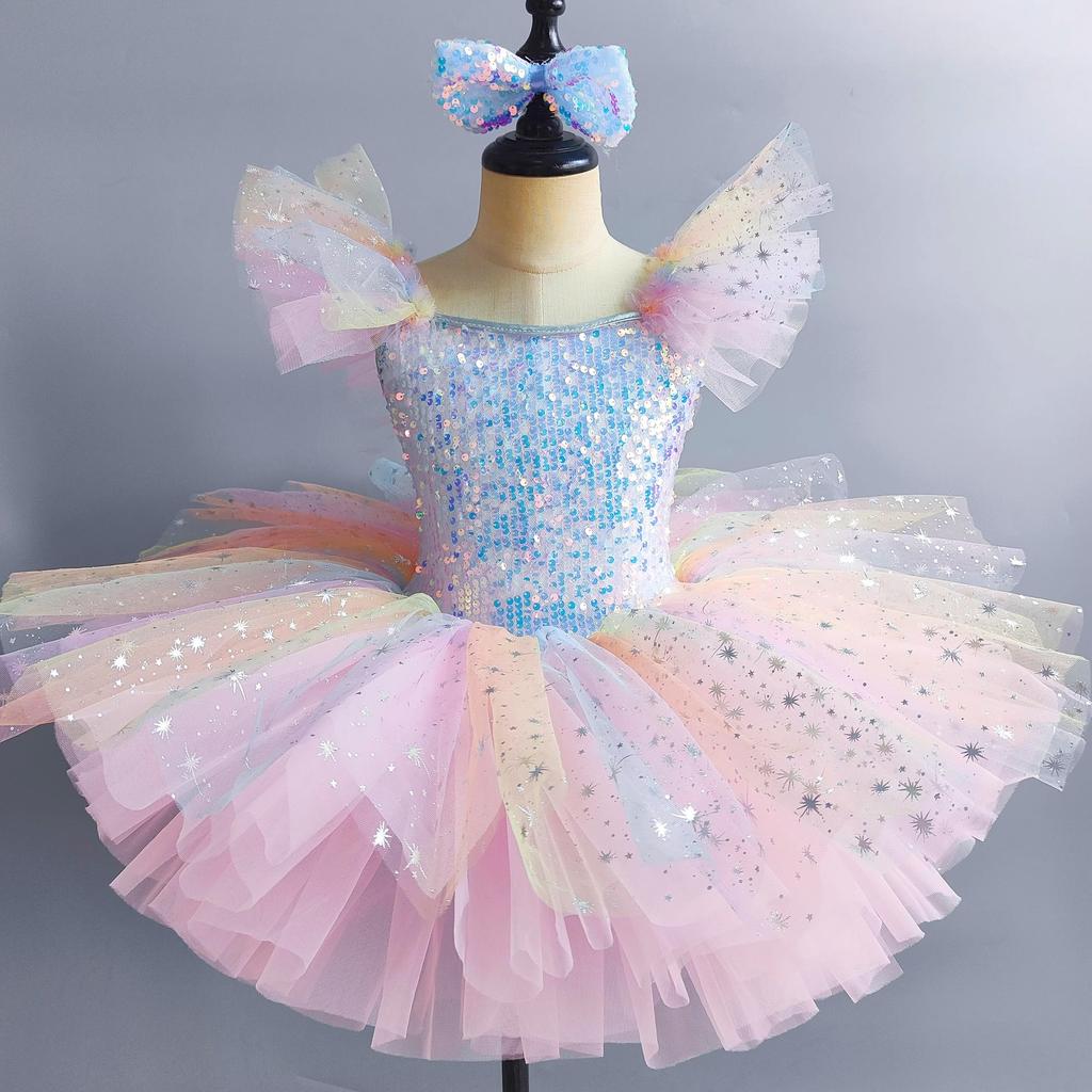 Kids Ballet Dress Seven Colors Girls Children Sequined Princess Dress Ballet Tutu Ballerina Party Dance Costume Ballet Dress