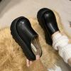 Short Plush Chunky Women Mules Slippers Casual Cover Toe Platform Flats Slides Ladies Comfort Cotton Shoes