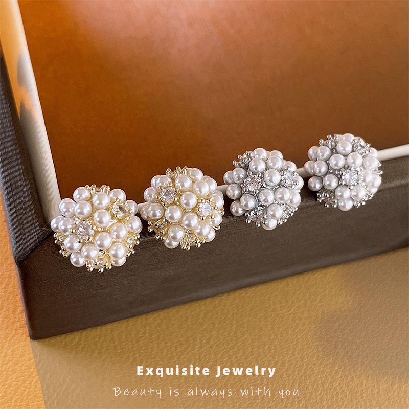 

High-End Faux Pearl & Cubic Zirconia Gold-Plated Stud Earrings for Women